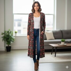 42. LuLaRoe Women's Geometric Cardigan - Brown and Pink